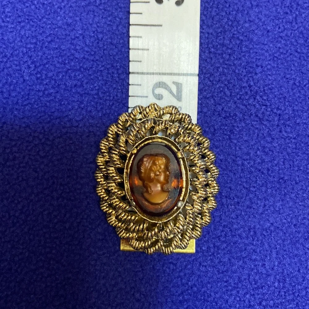 Vintage Women’s Cameo Brooch Antique Gold tone Rope Edging -Excellent Condition!